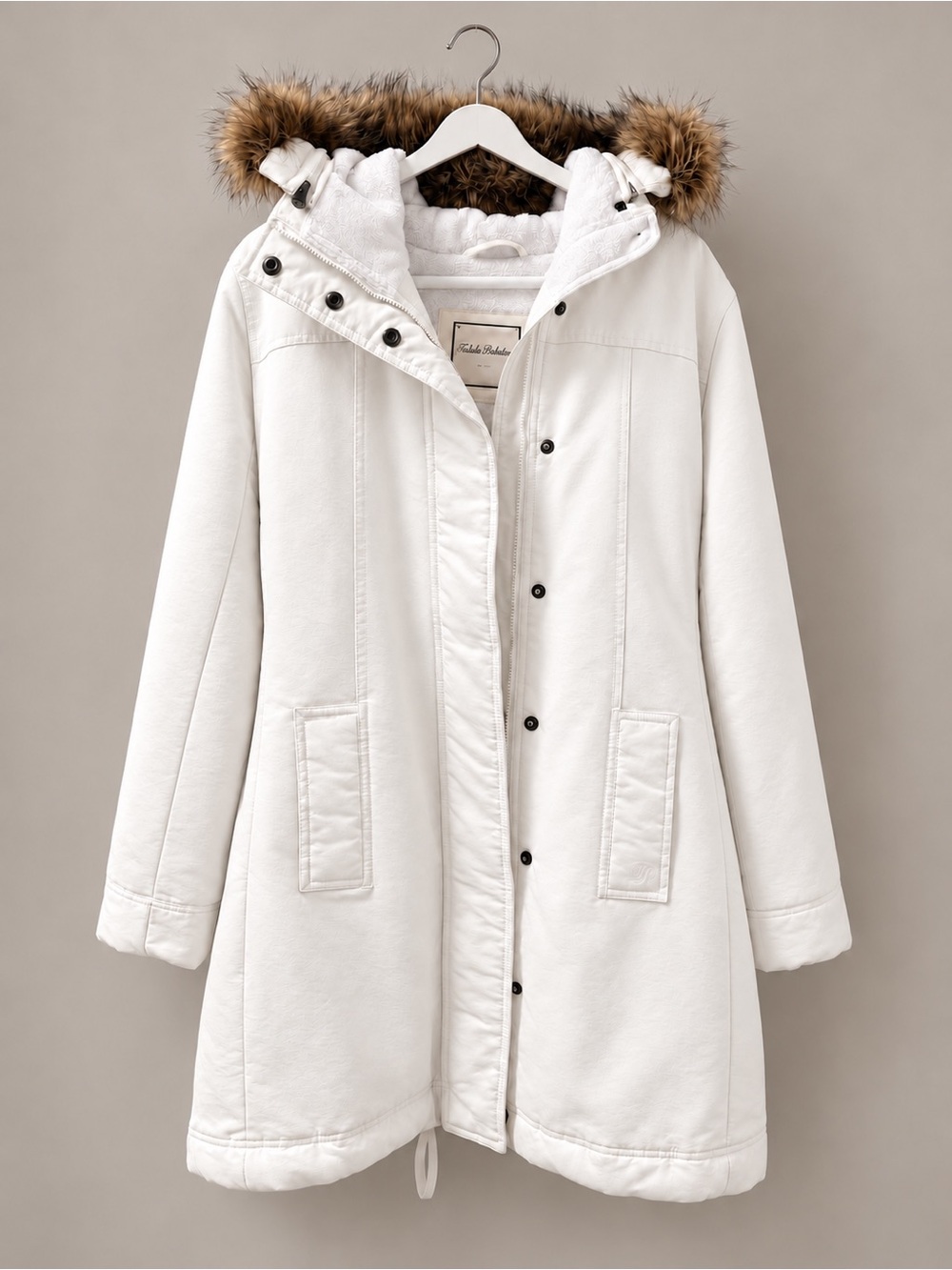 Aritzia White Hooded Parka with Faux-Fur Trim
